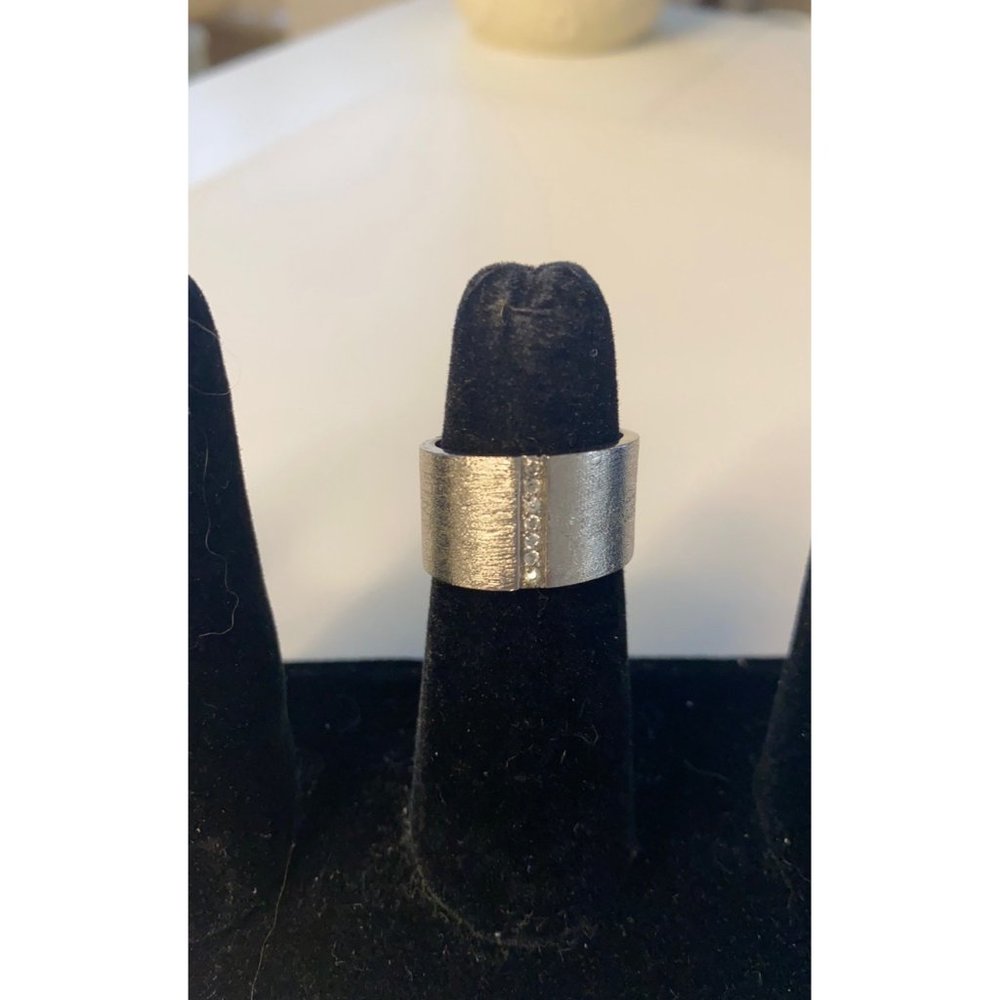 Brushed Silver Minimalist Band with CZ's Size 7